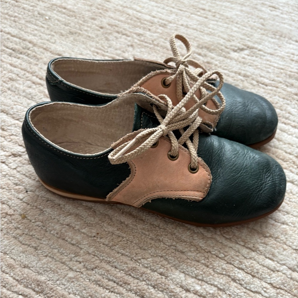 Mabo Kids forest green cream peach leather kids shoes boy girl 12